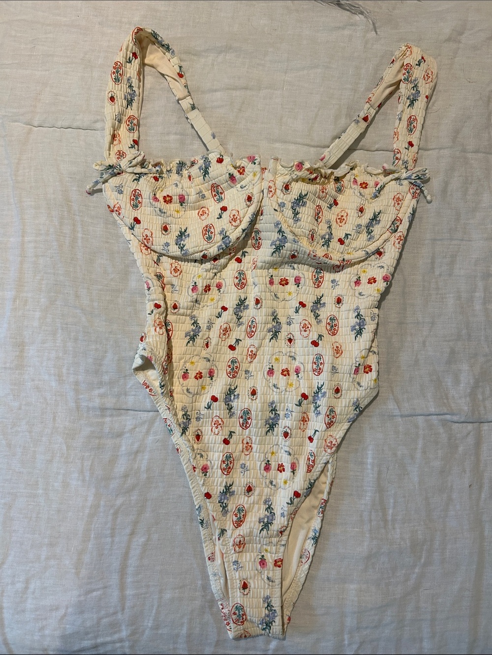 Dippin' Daisy's Cream Floral One-Piece Swimsuit with Red and Blue Accents